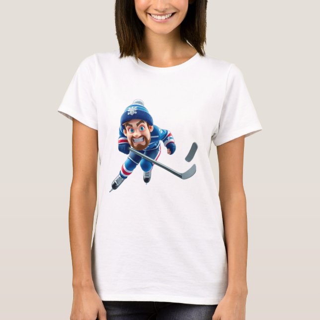 Cartoon Hockey Player Skating with Intense Express T Shirt (Framsida)