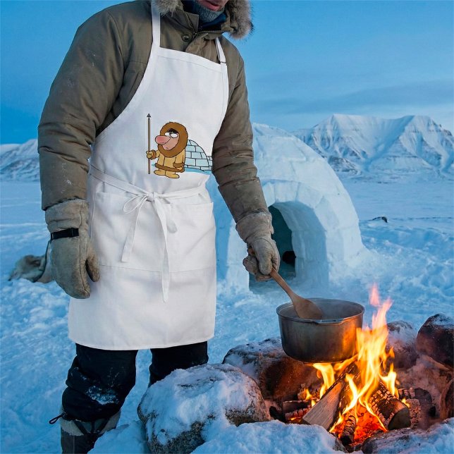 Cartoon Inuit Eskimo with Spear and Igloo Förkläde (Skapare uppladdad)