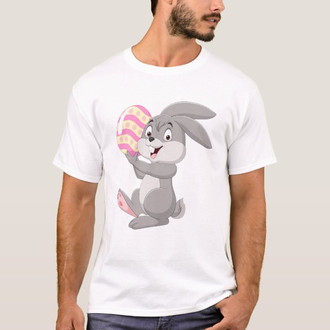 Cartoon Little Bunny Holding Easter Egg Bunnies Ea T Shirt (Framsida)