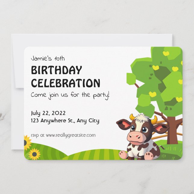 Cartoon Lola cow birthday invitation for kids. Anteckningskort (Framsida)