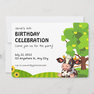 Cartoon Lola cow birthday invitation for kids. Anteckningskort