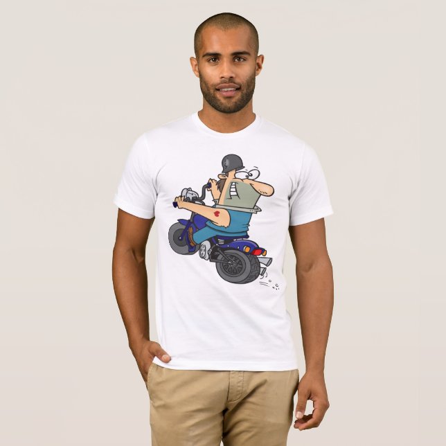 Cartoon Man On A Motorcycle Mens T-Shirt (Hel framsida)