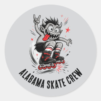 Cartoon Monster Roller Skating Runt Klistermärke