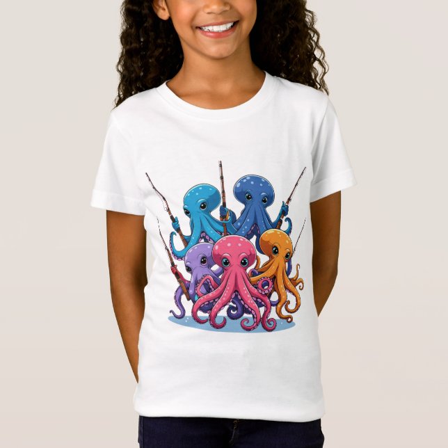  Cartoon Octopus Kids T-Shirt (Framsida)