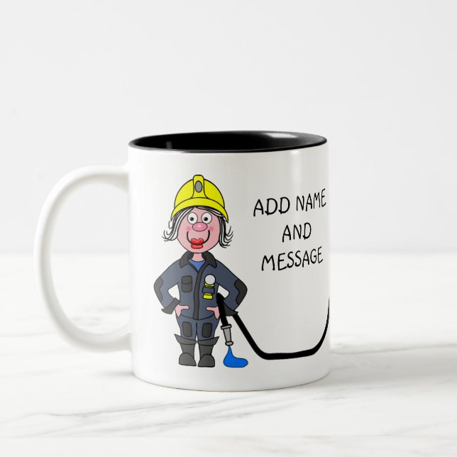 Cartoon of female Firefighter Två-Tonad Mugg (Vänster)