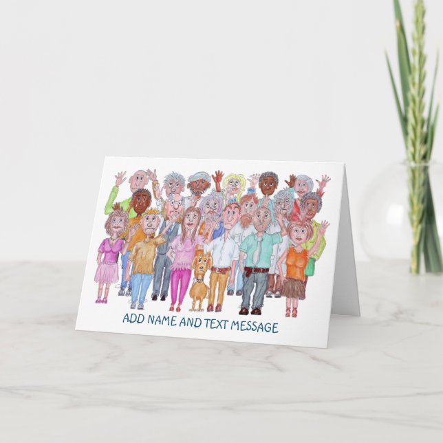 Cartoon of Sad People Waving Goodbye Card Kort (Framsida)
