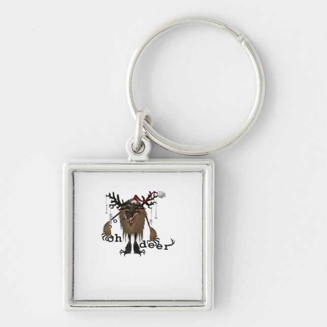 Cartoon Oh Deer Funny Reindeer Holiday Gamer Gift  Fyrkantig Silverfärgad Nyckelring (Framsidan)