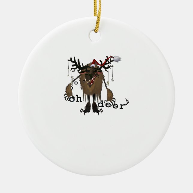 Cartoon Oh Deer Funny Reindeer Holiday Gamer Gift Julgransprydnad Keramik (Framsidan)