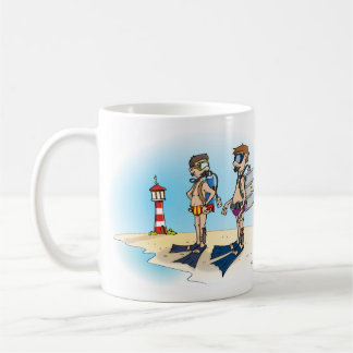Cartoon; Op duikvakantie gaan. kaart Kaffemugg