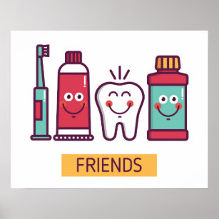 Cartoon Oral Care Friends Poster