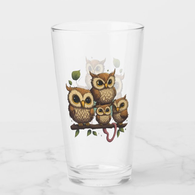 Cartoon Owls Perched on a Branch Glaskopp (Framsida)