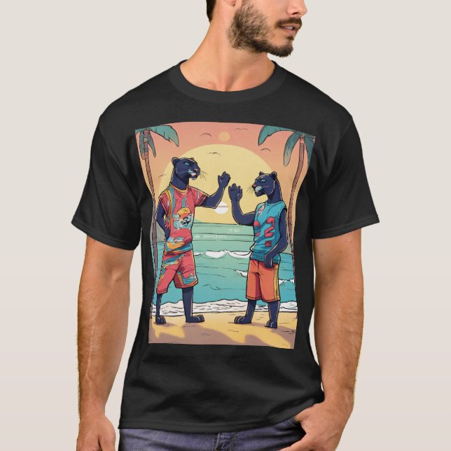 Cartoon Panthers in Streetwear High Fiving at the  T Shirt (Framsida)