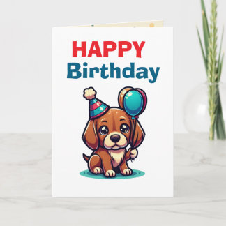 Cartoon Puppy Birthday Card - Modern Cute Kort