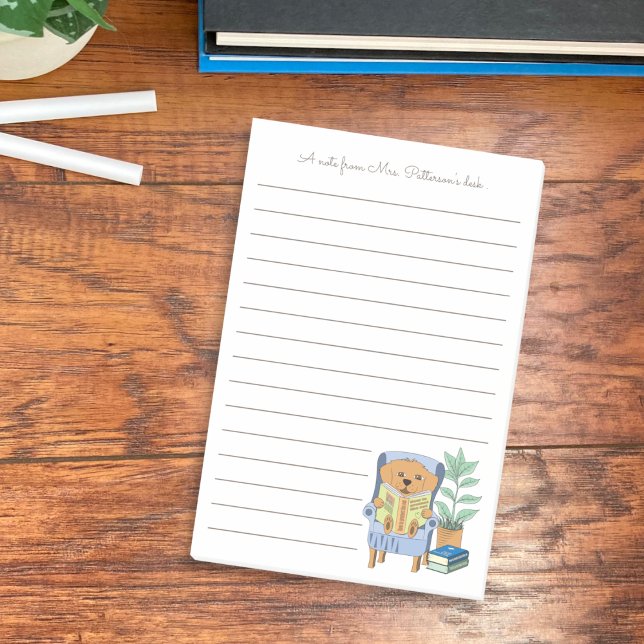 Cartoon Reading Dog Librarian Post-It Notes Block (Cartoon reading dog librarian ruled sticky notes .)