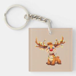 Cartoon reindeer with red nose and lights