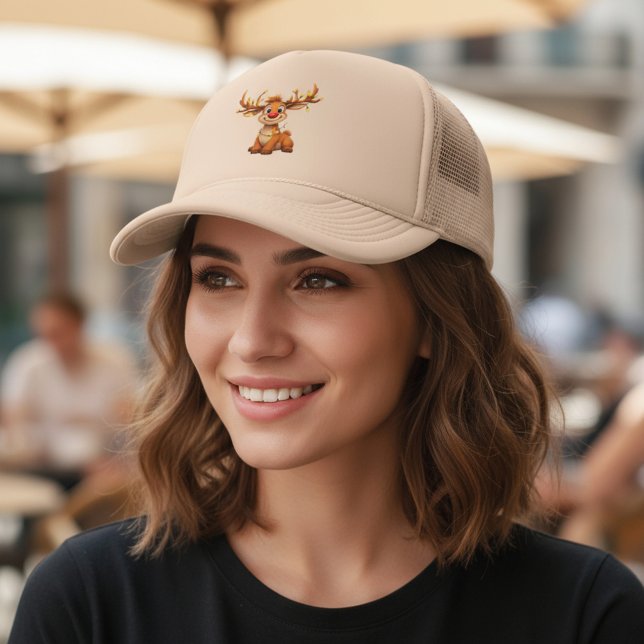 Cartoon reindeer with red nose and lights keps (Skapare uppladdad)