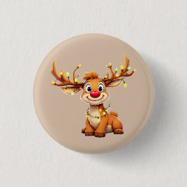 Cartoon reindeer with red nose and lights knapp
