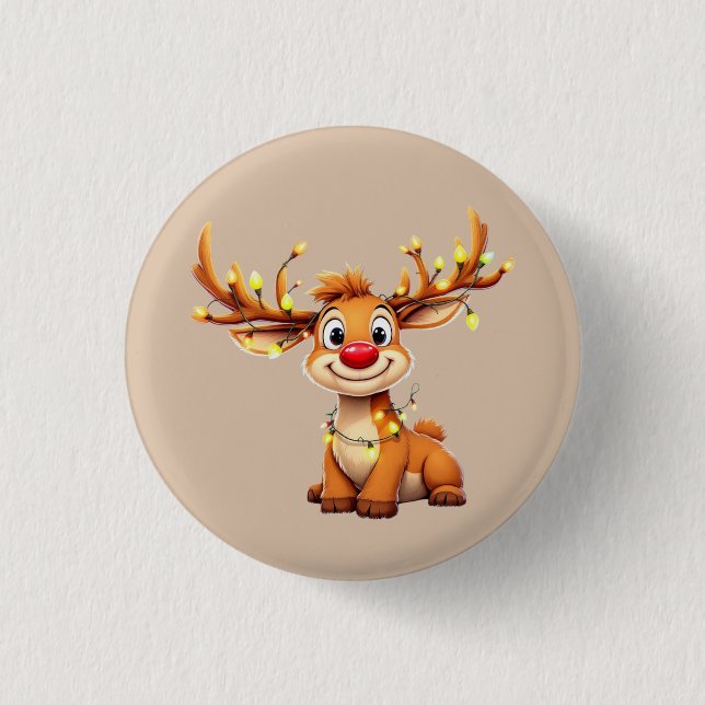 Cartoon reindeer with red nose and lights knapp (Framsida)