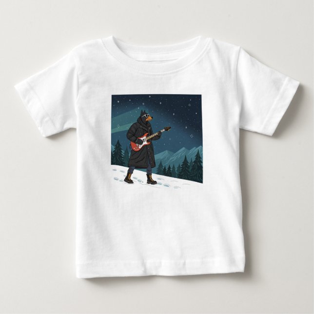 Cartoon Rocker Dog Under the Stars T Shirt (Framsida)