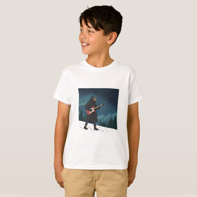 Cartoon Rocker Dog Under the Stars T Shirt (Hel framsida)