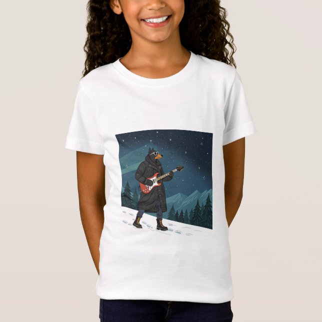 Cartoon Rocker Dog Under the Stars T Shirt (Framsida)