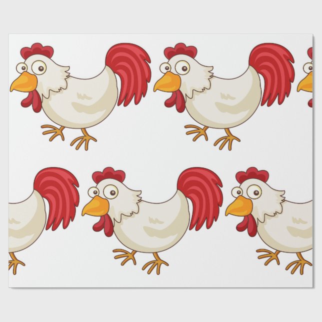 Cartoon Rooster White Chicken Presentpapper (Platt)