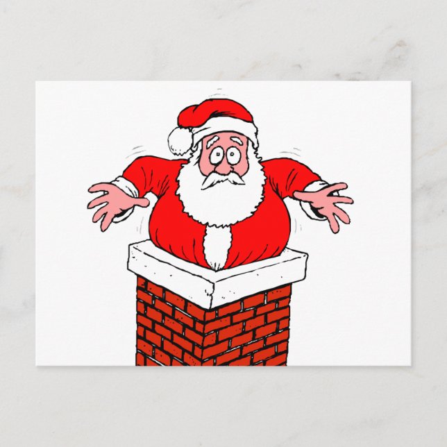 cartoon Santa Claus got stuck in the chimney Vykort (Framsida)