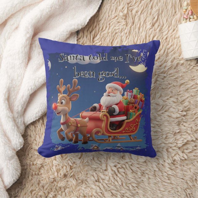 Cartoon Santa Sleigh Winter Throw Pillow Kudde (Filt)
