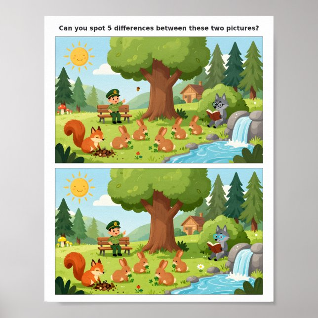 Cartoon Scene Spot the Difference Poster for Kids  (Framsidan)
