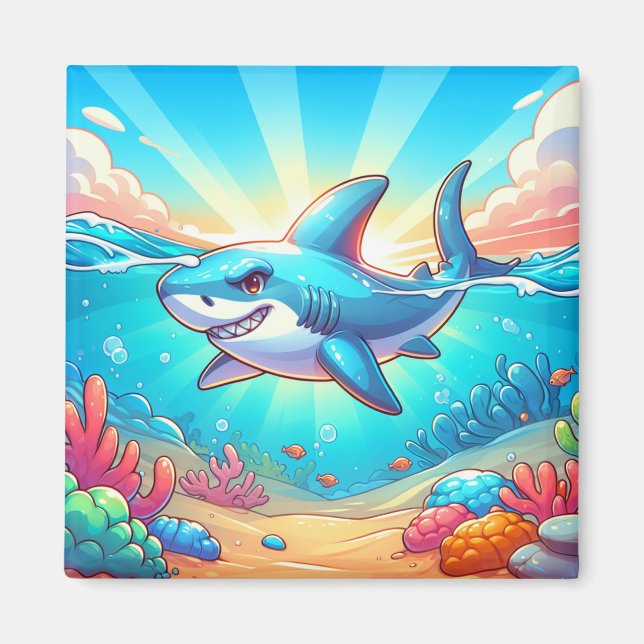 Cartoon Shark Swimming through the Ocean Magnet (Framsidan)