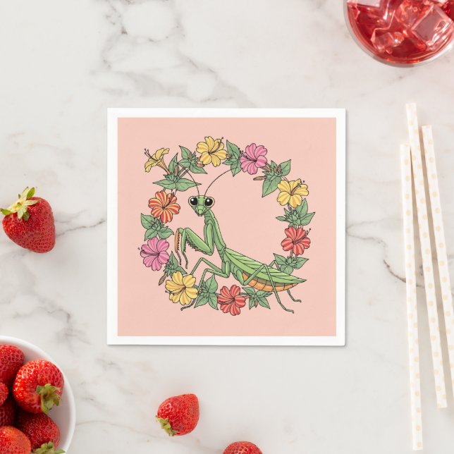 Cartoon Style Mantis With Mirabilis Pappersservett (Insitu)