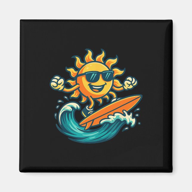 Cartoon Sun Surfing Summer Beach Wave Art  Magnet (Framsidan)
