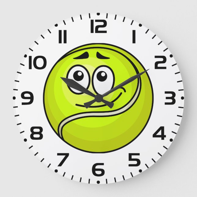Cartoon Tennis Ball Emoji Face Happy Sports Stor Klocka (Framsida)
