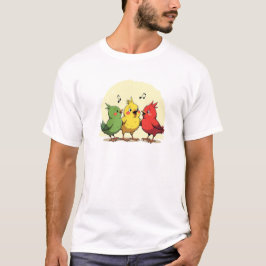 Cartoon Three Birds Singing  T Shirt