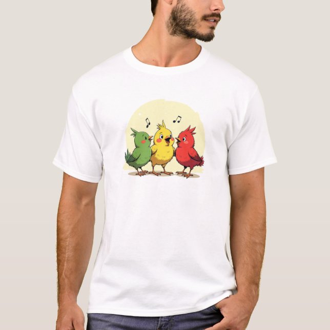 Cartoon Three Birds Singing  T Shirt (Framsida)