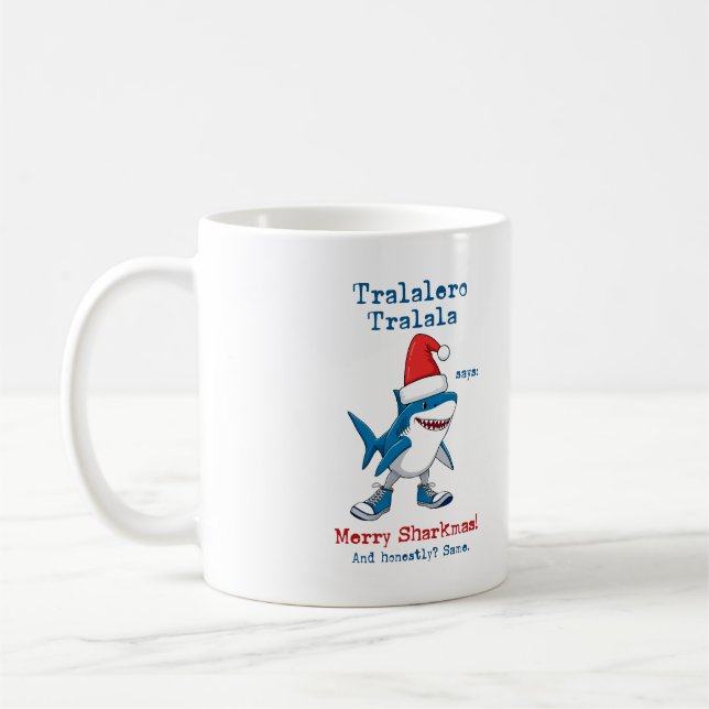 Cartoon Tralalero Tralala Says Merry Sharkmas Kaffemugg (Vänster)