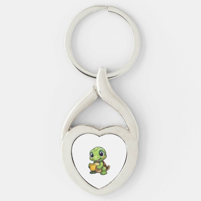 Cartoon turtle illustration Copy Copy Copy Copy Co Twisted Heart Silverfärgad Nyckelring (Framsidan)
