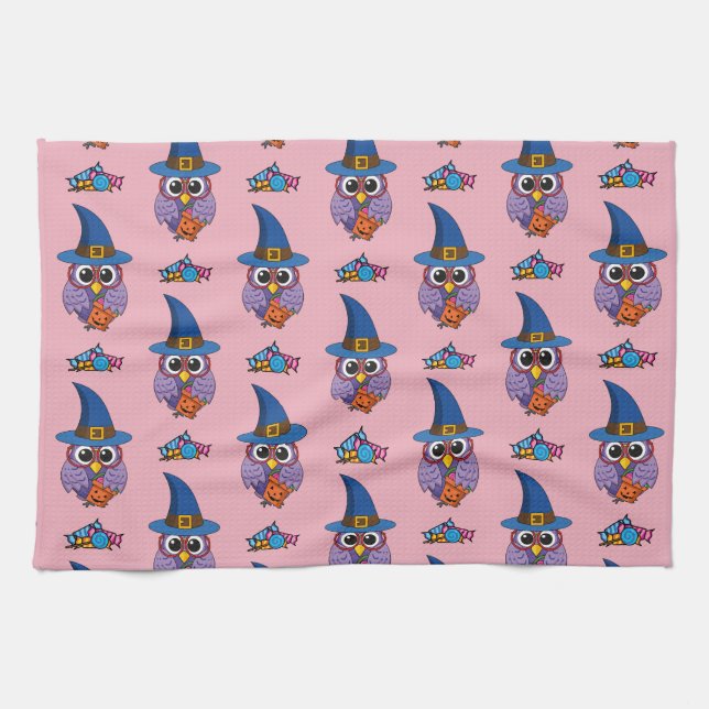 Cartoon Wizard Owl Pattern Kökshandduk (Horisontell)