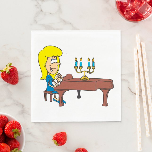 Cartoon Woman Playing Piano with Candelabra Pappersservett (Skapare uppladdad)