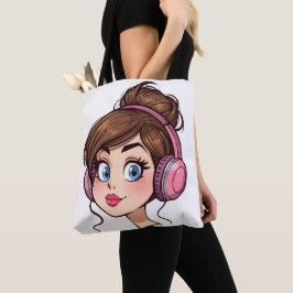 Cartoon Woman Tote Tygkasse