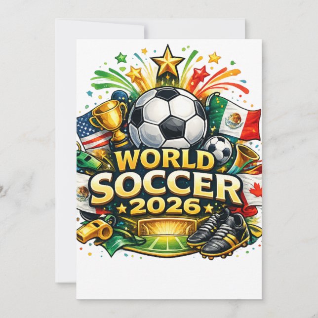Cartoon World Soccer 2026 T-Shirt Design – Fun Foo Inbjudningar (Framsida)