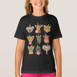 Cartoon Zoo Animals with Party Hats & Bubble Gum T Shirt