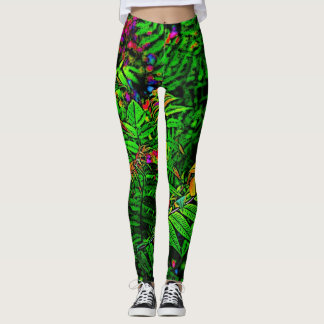 Cartooned Fern Löv Jungle Leggin Skriv ut Leggings