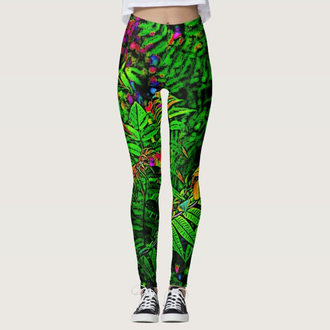 Cartooned Fern Löv Jungle Leggin Skriv ut Leggings (Framsida)