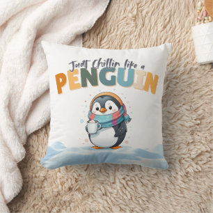 Cartoonish Stil Just Chillin som Penguin Kudde