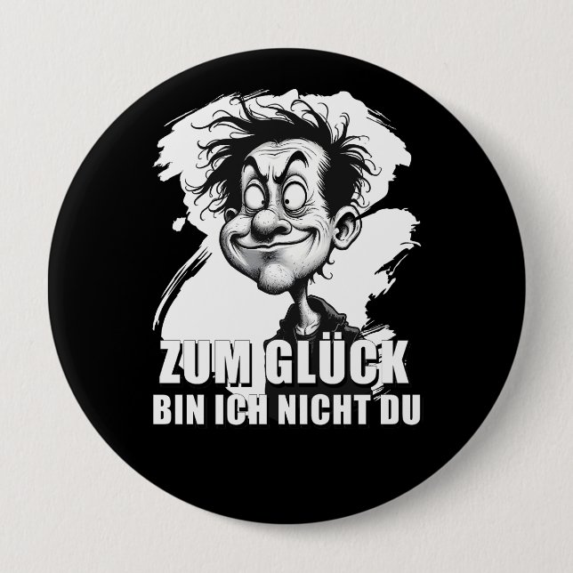 Cartoonkunst mit „Zum Glück…“-Zitat Knapp (Framsida)