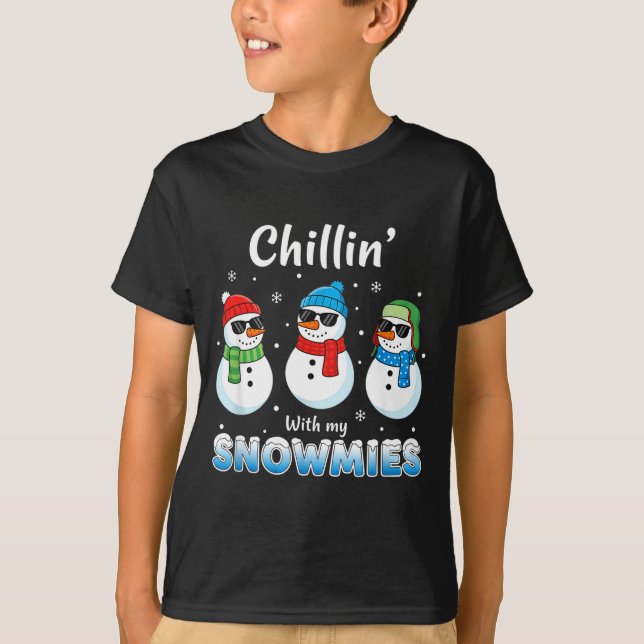Cartoons Chillin' With My Snowmies, Funny Snowman  T Shirt (Framsida)