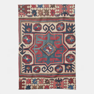 Cartouche Star: 1800-talets färgade röda blått Kökshandduk
