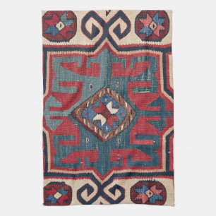 Cartouche Star II 1800-talets färgade blå Kökshandduk