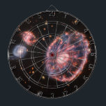 CartWheel Galaxy, James Webb Space Telescope Darttavla<br><div class="desc">Peer genom det kosmiska nyckelhålet och bevittna CartWheel Galaxy, ett känsloskådespel till skillnad från alla andra. Webb-teleskopet avslöjar sin stora form, en ring av lysande stjärnljus som omger en förvrängd kärna, ett testamente till en kolossal kollision med en mindre galaxi för länge sedan. Karthjulet dominerar förgrunden. Men det verkliga djupet...</div>